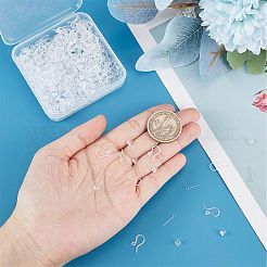 プラスチックピアスフック200個  200 個の pvc スタッドピアスパーツ  水平ループとプラスチック製イヤーナット400個付き。  ホワイトスモーク  13~15x2~8.5mm  穴：0.8~1.2mm  20ゲージ  ピン：0.9mm&nbsp;KY-SC0001-73