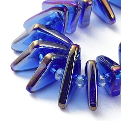 電気メッキ透明ガラスビーズ連売り  虹メッキ  三角形  ブルー  9x15.5~16mm  穴：1mm  約120個/連  24.57~25.67''（62.4~65.2センチメートル）&nbsp;EGLA-R114-01D