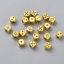 チベット風合金ビーズ  サイコロ  アンティーク黄金  7x7x7mm  穴：3mm&nbsp;TIBEB-WH20001-03AG