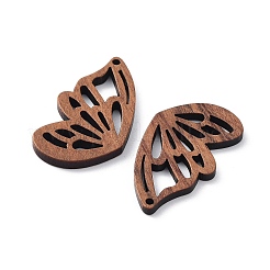 クルミ材レーザーカットペンダント  中空のチャーム  染色されていない  ウイング  35x20x2.6mm  穴：1.5mm&nbsp;WOOD-Q051-01I