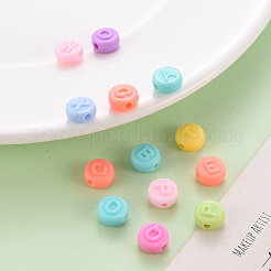 不透明なアクリルビーズ  アルファベット付きフラットラウンド  ミックスカラー  9x5mm  穴：2mm&nbsp;X-MACR-S373-28A