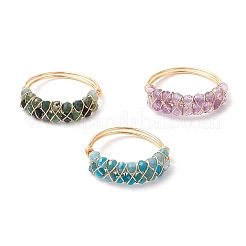 Natural Amethyst & Moss Agate & Apatite Finger Rings&nbsp;RJEW-TA00182