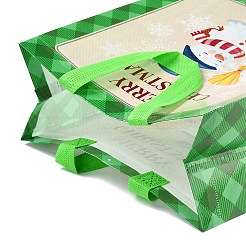 クリスマステーマラミネート不織布防水バッグ  ヘビーデューティストレージ再利用可能なショッピングバッグ  ハンドル付き長方形  ライム  雪だるま模様  26.2x22x28.8cm&nbsp;LS-ABAG-B005-02B-03