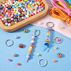 DIYキーホルダー作成キット  アクリル＆レジンビーズ入り  ポリエステルワックスコード  304ステンレススチール製スプリットキーリング  ミックスカラー  6x6x6mm  穴：3mm&nbsp;DIY-TA0015-23