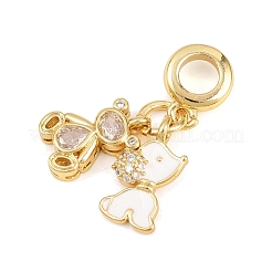 Brass Pave Clear Cubic Zirconia Animal European Dangle Charms&nbsp;KK-H273-53G-03