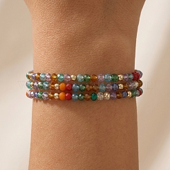 Boho Adjustable Faceted Rondelle Glass Braided Bead 3-Strand Bracelets&nbsp;DM1079-1