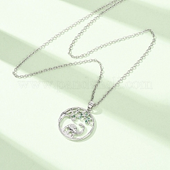 Brass Pave Green Cubic Zirconia Ring with Dinosaur Pendant Necklaces for Women&nbsp;NJEW-C120-01P