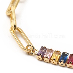 キュービックジルコニアテニスブレスレット  本物の 18k ゴールド メッキ ラック メッキ 真鍮 ペーパークリップ チェーン ジュエリー 女性用  鉛フリー＆カドミウムフリー  長持ちメッキ  カラフル  7インチ（17.7cm）&nbsp;BJEW-A132-17G-01