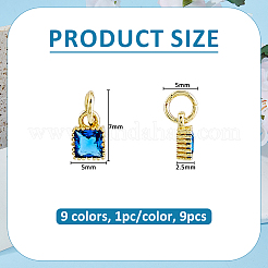 9Pcs 9 Colors Brass Cubic Zirconia Pendants&nbsp;ZIRC-FH0001-55