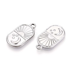 304ステンレスペンダント  月と太陽と星のチャームが付いた楕円形  変色防止  ステンレス鋼色  23x13x2mm  穴：1.8~2mm&nbsp;STAS-T065-12P