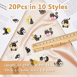20本10スタイルアロイエナメルペンダント  ライトゴールド  猫のチャーム  ミックスカラー  20.5~29x16~28x1~1.5mm  穴：1.8~2.2mm  2個/スタイル&nbsp;ENAM-DC0001-68