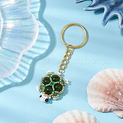 Handmade Glass Seed Beads & Green Aventurine Turtle Pendant Keychain&nbsp;KEYC-MZ00024-03