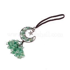 Natural Green Aventurine Moon with Chips Tassel Pendant Decorations&nbsp;G-L524-07R-B06