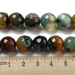 ファセット加工された天然縞瑪瑙ビーズ連売り  ラウンド  染め＆加熱  グリーン  12mm  穴：1.6mm  約31個/連  14.76''（37.5センチメートル）&nbsp;G-F447-12mm-O03