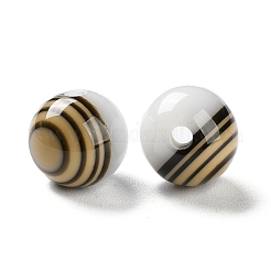 オペーク樹脂ビーズ  縞模様の丸いビーズ  ホワイト  11.5x12mm  穴：2mm&nbsp;RESI-U009-04A
