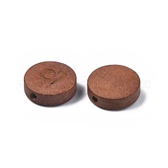 レーザー彫刻された木製ビーズ  星座12個のフラットラウンド  染め  キャメル  天秤座  12x4mm  穴：1.6mm&nbsp;WOOD-S053-53H
