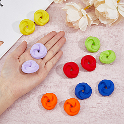 6ペア6色のスプレー塗装アクリルスタッドピアス、スチール鉄ピン付き  丸い結び目  ミックスカラー  33mm  1ペア/カラー&nbsp;EJEW-FI0003-12
