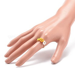 Glass Seed Braided Bead Flower Finger Rings&nbsp;RJEW-TA00054-03