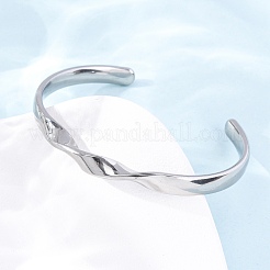 女性用304ステンレススチールカフバングル  ねじれた  ステンレス鋼色  1/4インチ（0.6cm）  内径：1-7/8インチ（4.8cm）x2-1/4インチ（5.85cm）&nbsp;BJEW-D361-03P