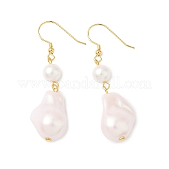Electroplated 304 Stainless Steel Imitation Pearl Dangle Earrings&nbsp;EJEW-Z129-18G