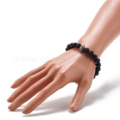 Natural Lava Rock Round Beads Stretch Bracelet&nbsp;BJEW-JB06832