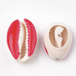 カウリーシェルビーズ  エナメル  穴なし/ドリルなし  レッド  20~26x13~18x5~7mm&nbsp;LS-SHEL-S274-04C