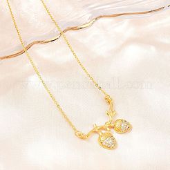 Brass Micro Pave Clear Cubic Zirconia 2 Acorn Pendant Necklaces&nbsp;NJEW-K311-02G