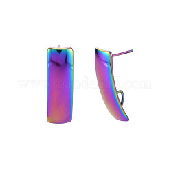 レインボーカラー 304 ステンレススチール スタッド イヤリング 金具  カン付き  長方形  21x6mm  穴：3.5x4mm  ピン：0.7mm&nbsp;STAS-N098-013