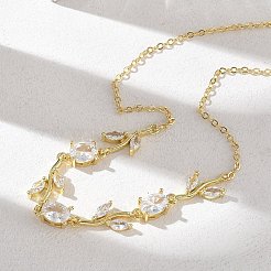 Brass Pave Cubic Zirconia Rose Flower Link Cable Chain Necklaces for Women&nbsp;NJEW-C121-05B-01G