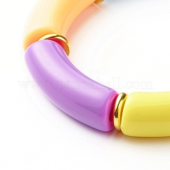 女の子の女性のための分厚いカーブチューブアクリルビーズストレッチブレスレット  レッド  内径：2-1/8インチ（5.3cm）&nbsp;BJEW-JB06684-02