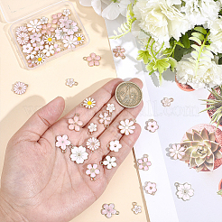 48個12スタイルアロイエナメルペンダント  ゴールドカラー  花のチャーム  ピンク  11.5~19x9~17.5x1.5~4.5mm  穴：1.4~2mm  4個/スタイル&nbsp;ENAM-HY0001-62