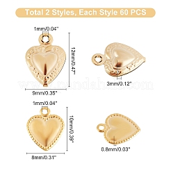 120個2スタイル304ステンレススチールチャーム  ハート  ゴールドカラー  10~12x8~9x0.8~3mm  穴：1mm  60個/スタイル&nbsp;STAS-DC0002-43