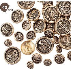 合金シャンクボタン  アンカー付きのフラットラウンド  アンティーク黄金  11.5~24.5x7.5~10.5mm  穴：2mm  40個/箱&nbsp;BUTT-OC0001-01AG
