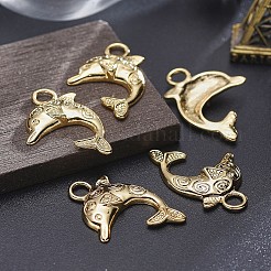合金ペンダント  鉛フリー＆ニッケルフリー＆カドミウムフリー  イルカ  18KGP本金メッキ  31.5x21x4mm  穴：4mm&nbsp;TIBEP-A040-035G-NR