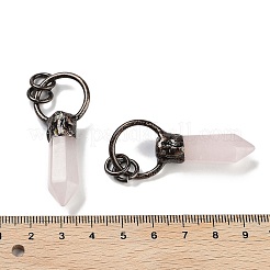 天然ローズクォーツのファセット加工の尖った弾丸ペンダント  真鍮リングチャーム（丸カン付き）  赤銅鉱  48~50x20x9~10mm  穴：6mm&nbsp;G-A221-03A