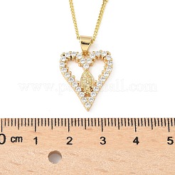 Brass Pave Clear Cubic Zirconia Heart Virgin Mary Pendant Necklaces for Women&nbsp;NJEW-D306-04G-A