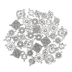 40個8スタイルチベットスタイルの合金リンク/コネクター  花の混合形状  アンティークシルバー  13~26x14~22x1~2mm  穴：1~2mm  5個/スタイル&nbsp;TIBE-FP0001-18