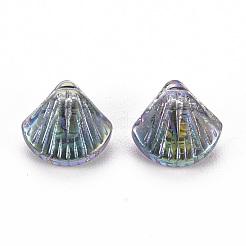 透明なガラスのペンダントを電気めっき  シェル形状  スレートグレイ  10x10.5x5.5mm  穴：1mm&nbsp;GLAA-S190-017L-01