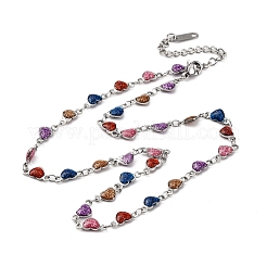 304 Stainless Steel Colorful Enamel Glitter Heart Link Cahin Necklaces for Women&nbsp;NJEW-K255-27P