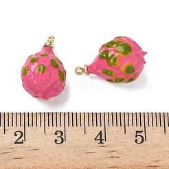 フルーツの不透明樹脂ペンダント  金色の真鍮のループ付き  ピタヤ  19x12x10.5mm  穴：1.4mm&nbsp;RESI-D312-07B-G