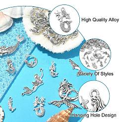 100pcs10スタイルチベットスタイルアロイペンダント  人魚  カドミウムフリー＆鉛フリー  アンティークシルバー  21x8x4mm  穴：2mm  10個/スタイル&nbsp;TIBEP-CJ0001-52