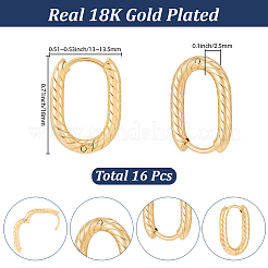 304ステンレススチールフープピアス16個  テクスチャ付き楕円形  18KGP本金メッキ  18x13~13.5x2.5mm&nbsp;EJEW-SC0002-30