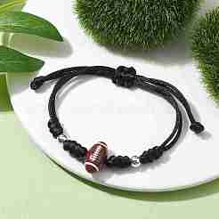 調節可能なナイロン糸編組ビーズブレスレット  アクリル＆合金ビーズ付き  ラグビー  内径：3-5/8インチ（9.3cm）&nbsp;BJEW-JB10079-03
