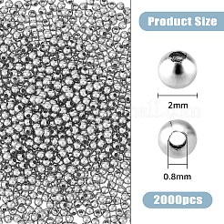 304ステンレススチール製丸型シームビーズ2000個  ジュエリークラフト作り用  ステンレス鋼色  2x2mm  穴：0.8mm&nbsp;STAS-DC0015-42
