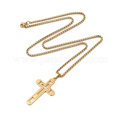 201 Stainless Steel Religion Pendant Box Chain Necklaces for Women&nbsp;NJEW-U018-02G-01