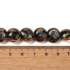 手作りの二色性箔ガラスビーズ連売り  フラットラウンド  砂茶色  12x7.5~8mm  穴：1.4mm  約33個/連  14.65''（37.2センチメートル）&nbsp;DICH-U001-11G