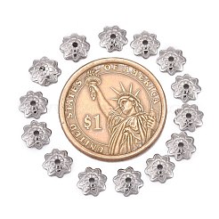 変色しにくい304ステンレススチール製8枚花びらフラワービーズキャップ  ステンレス鋼色  7x1.5mm  穴：1mm  約36~38個/5g&nbsp;X-STAS-J011-03