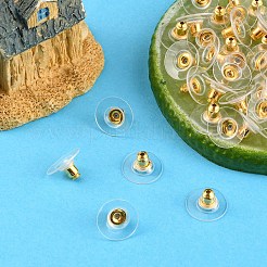 真鍮ピアスキャッチ  プラスチックパッド付きクラッチピアスバックキャッチ  重いポストのイヤリングを固定するため  ゴールドカラー  11x11x6.5mm  穴：1mm&nbsp;KK-YW0001-63G