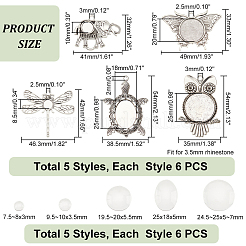 DIY ブランク ドーム ペンダント メイキング キット  カメ & 蝶 & ゾウ & フクロウ & トンボ合金ペンダントセッティングを含む  ガラスカボション  アンティークシルバー  60個/箱&nbsp;DIY-PH0013-20-RS