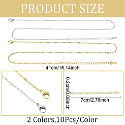 10Pcs 304 Stainless Steel Cable Chain Necklaces&nbsp;NJEW-YW0001-25G